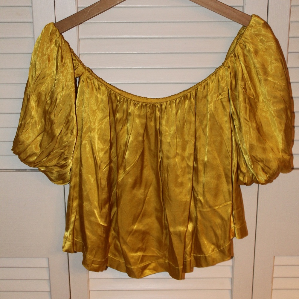 NWT Urban Outfitters Off-Shoulder Yellow Satin Top